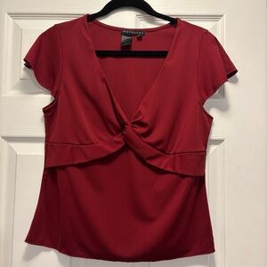Y2K Burgundy Women's Top with Flutter Sleeves & Flattering Silhouette